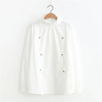 Kawaiifashion white Women's Korean Fashion Floral Embroidered Falbala Collar Shirts