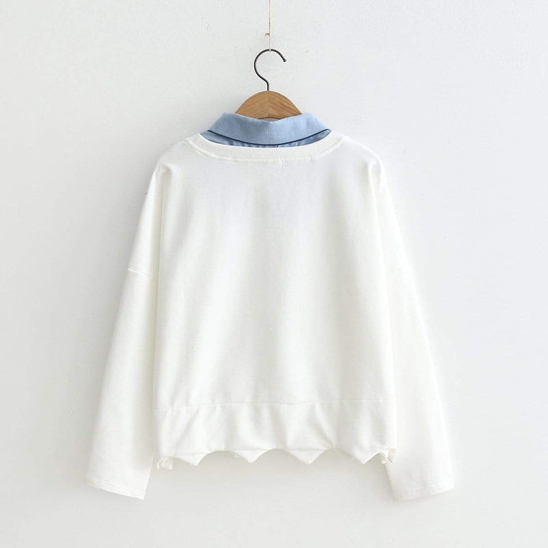 Kawaiifashion white Women's Sweet Fishes Printed Sweaters Splicing Shirts