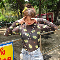 Camiseta ajustada con estampado de aguacate para mujer-Kawaiifashion