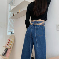 Damen-Jeanshose mit geradem Bein und Kordelzug am Rücken – Kawaiifashion