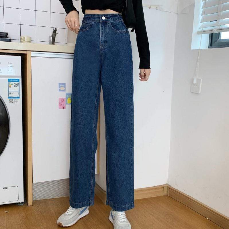 Женские прямые джинсовые брюки с кулиской сзади-Kawaiifashion