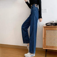 Damen-Jeanshose mit geradem Bein und Kordelzug am Rücken – Kawaiifashion