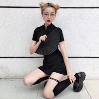 Vestido cheongsam negro para mujer con pantalón corto - Kawaiifashion