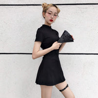 Vestido cheongsam negro para mujer con pantalón corto - Kawaiifashion
