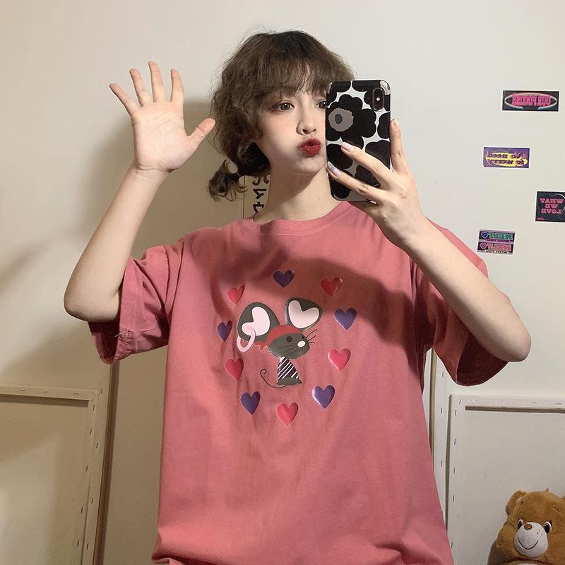 Damen-T-Shirt mit Cartoon-Muster bedruckt – Kawaiifashion