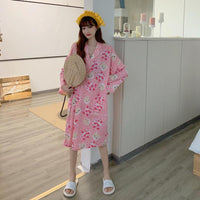 Женские пижамы с V-образным вырезом и шнуровкой с мультяшным принтом-Kawaiifashion