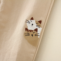 Kawaiifashion レディース カジュアル 猫 刺繍 パンツ 伸縮性あり