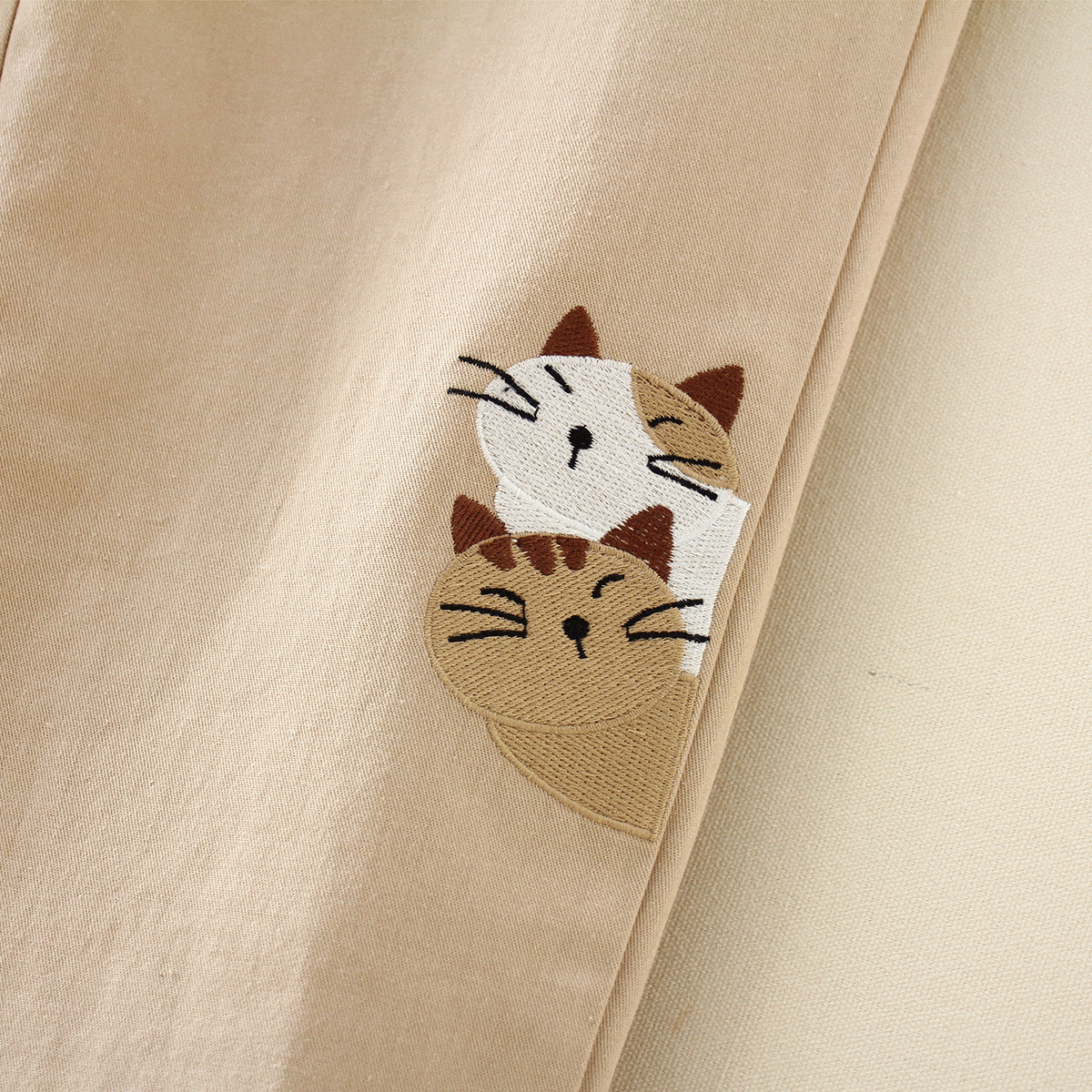 Kawaiifashion Women's Casual Cats Embroidered Pants With  Elastic