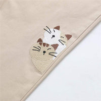 Kawaiifashion Women's Casual Cats Embroidered Pure Color Pants 