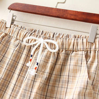 Pantaloni dritti elastici scozzesi di colore a contrasto casual da donna Kawaiifashion con due tasche