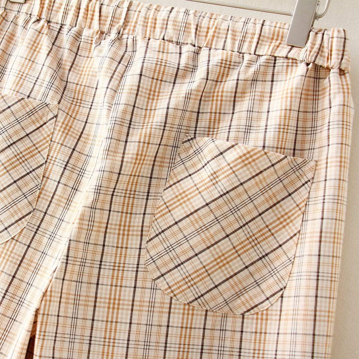 Pantaloni dritti elastici scozzesi di colore a contrasto casual da donna Kawaiifashion con due tasche