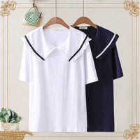 Kawaiifashion Women's Casual Contrast Color Striped Lager Lapel Tees