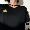 Women's Casual Flower Embroidered Cutout T-shirts With Ring-Kawaiifashion