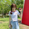 Women's Casual Heart Embroidered Contrast Color T-shirts-Kawaiifashion