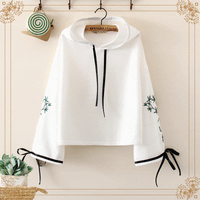 Kawaiifashion Women's Casual Leaf Embroidered Lace-up Sleeved Hoodies