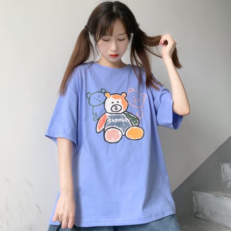 Women's Casual Little Bear Printed T-shirts-Kawaiifashion