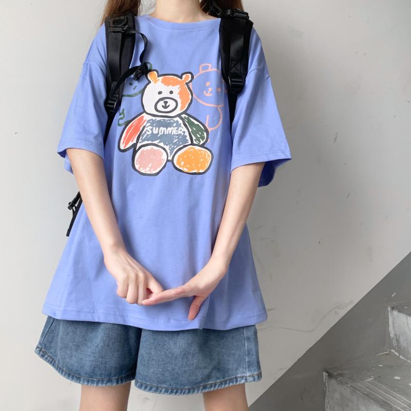 Women's Casual Little Bear Printed T-shirts-Kawaiifashion
