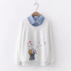 Kawaiifashion Women's Casual Little Girl And Rabbit Printed Sweaters Splicing Shirts