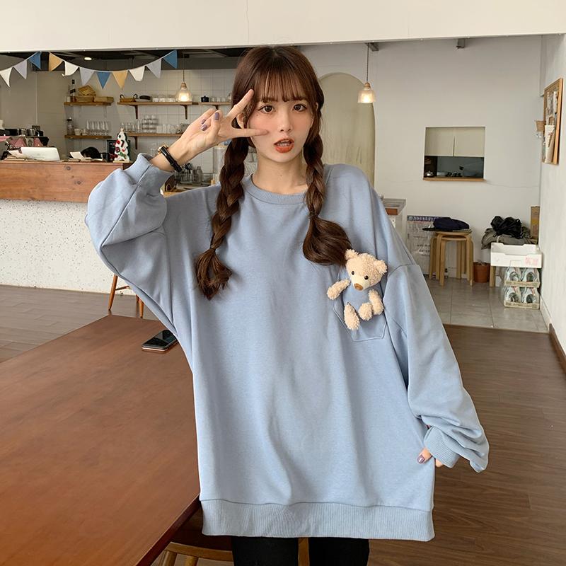 Women's Casual Long Sweaters With Little Bear Doll 