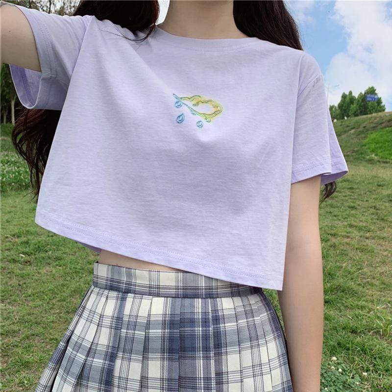 Women's Casual Rain Printed Round Collar T-Shirts-Kawaiifashion