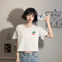 T-shirt stampate ciliegia con anello casual da donna-Kawaiifashion