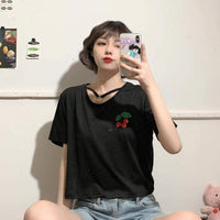Anillo casual de mujer con estampado de cerezas camisetas-Kawaiifashion