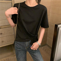 T-shirt irregolare colletto tondo casual da donna-Kawaiifashion