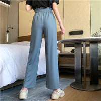 Pantalones de pierna ancha fruncidos casuales para mujer-Kawaiifashion