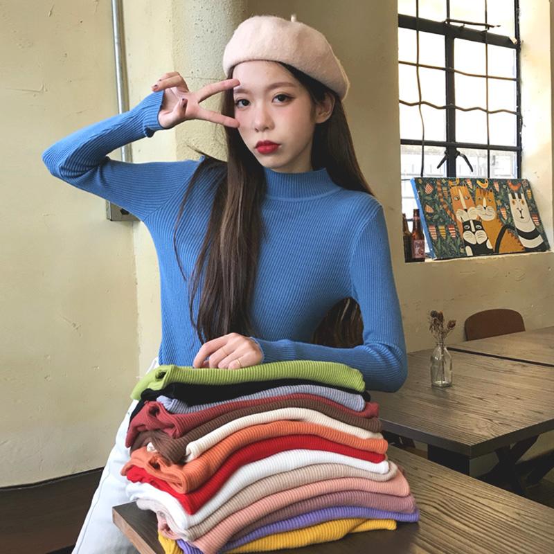 Women's Casual Slim Fitted Solid Color Kintted Shirts-Kawaiifashion