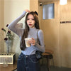 Women's Casual Slim Fitted Solid Color Kintted Shirts-Kawaiifashion