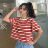 Women's Casual Striped Short T-shirts-Kawaiifashion