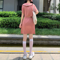 Women's Chinese Peter Pan Collar Short Tops And Splited High-waisted Short Skirts-Kawaiifashion