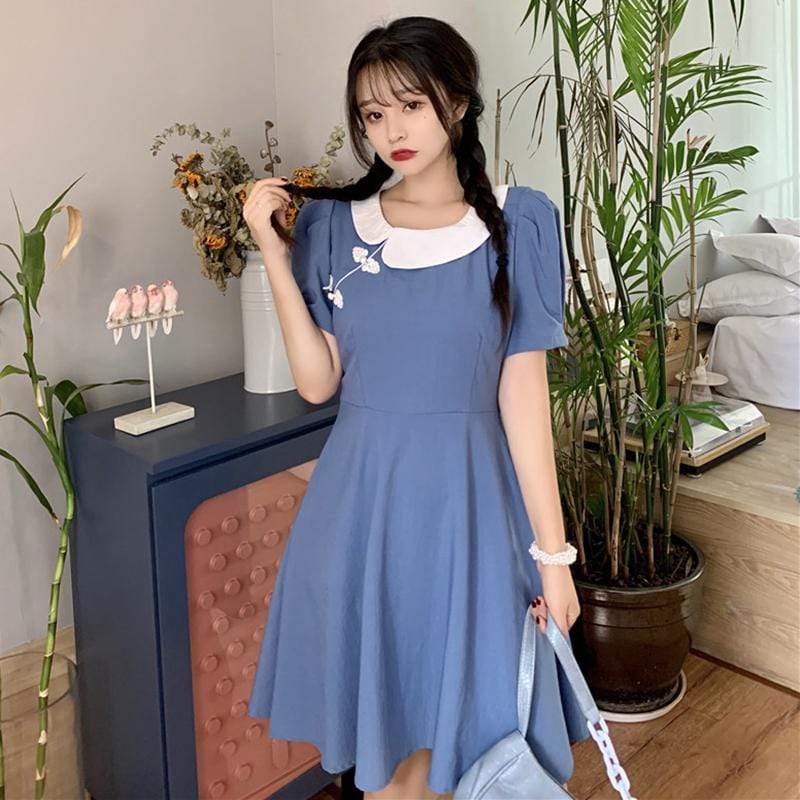 Women's Chinoiserie Contrast Color Mid-length Dresses-Kawaiifashion