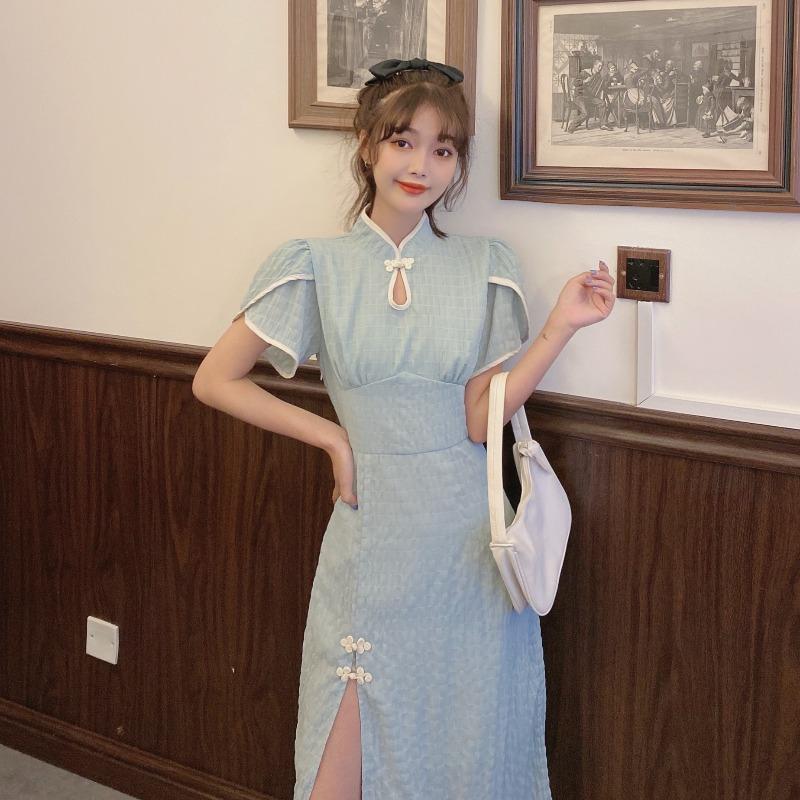 Women's Chinoiserie Stand Collar Cheong-sam Dresses-Kawaiifashion