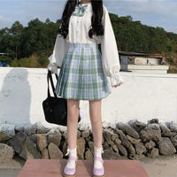 Women's Contrast Color Pleat Skirt-Kawaiifashion