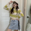 Women's Contrast Color Stripes Long Sleeved Kintted Tops-Kawaiifashion