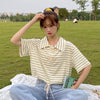 Women's Contrast Color Stripes Loose Shirts-Kawaiifashion