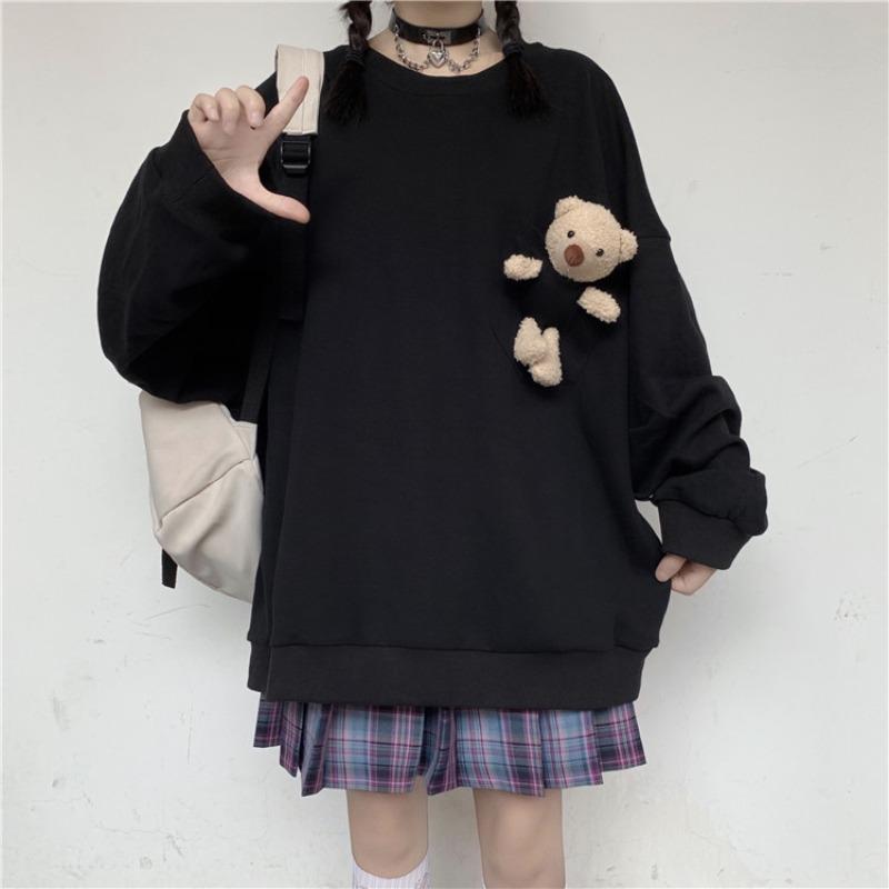 Women's Cute Bear Pocket Loose Shirts-Kawaiifashion