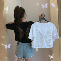 Women's Cute Butterfly Hollow Out T-shirts-Kawaiifashion