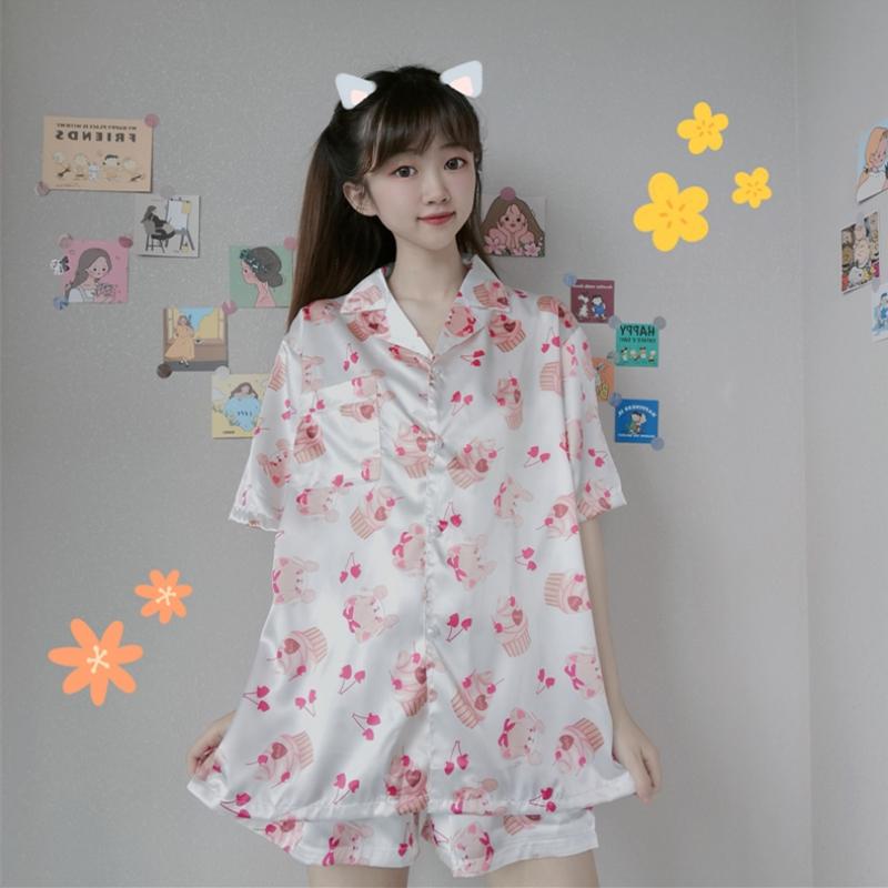 Женский комплект милой пижамы с принтом торта-Kawaiifashion
