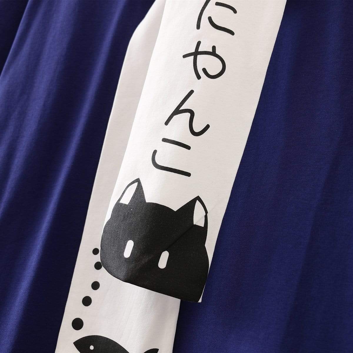 Kawaiifashion Women's Cute Cat And Fish Printed Sailor Collar Striped Sleeved Tees
