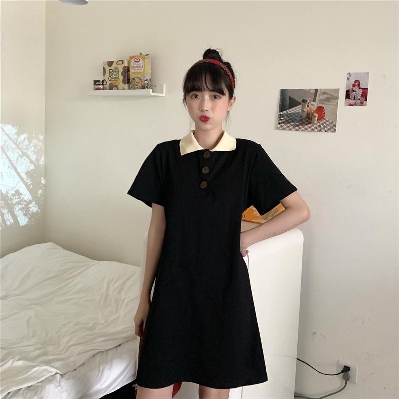 Women's Cute Contrast Color Short Sleeved Dresses-Kawaiifashion