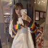 Women's Cute False Two Pieces Rainbow Stripes Shirts-Kawaiifashion