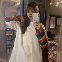 Women's Cute False Two Pieces Rainbow Stripes Shirts-Kawaiifashion
