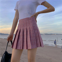 Lindas faldas plisadas de cuadros de cintura alta para mujer-Kawaiifashion