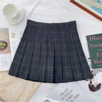 Lindas faldas plisadas de cuadros de cintura alta para mujer-Kawaiifashion