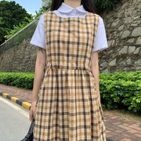 Women's Cute High-waisted Retro Plaid Dresses-Kawaiifashion
