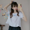 Women's Cute Loose Puff Sleeve Butterfly Embroidered T-Shirt-Kawaiifashion
