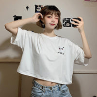 T-shirt ricamate panda carino da donna-Kawaiifashion