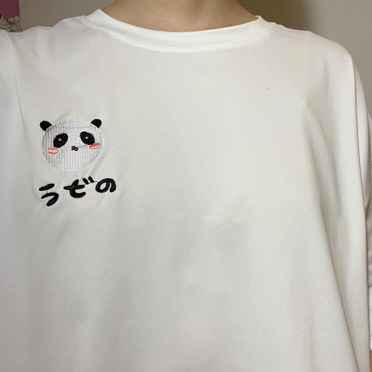 Women's Cute Panda Embroidered T-shirts-Kawaiifashion